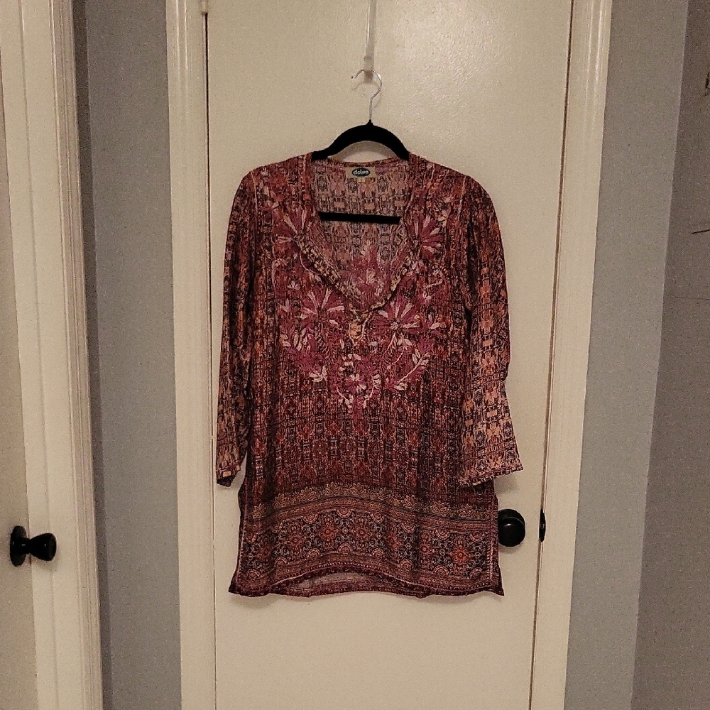 Bohemian Floral Blouse - Pink and Brown